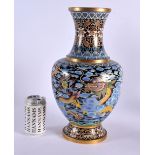 A LARGE CHINESE REPUBLICAN PERIOD CLOISONNE ENAMEL VASE decorated with dragons. 40 cm x 14 cm.