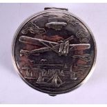 A VINTAGE SILVER ZEPPELIN BOX AND COVER. 25 grams. 4.5 cm diameter.