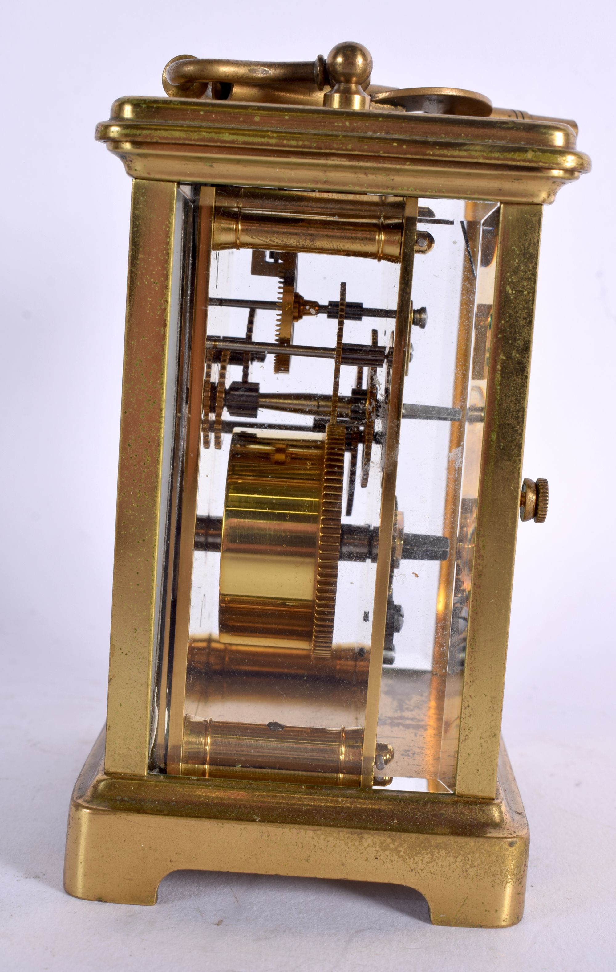 AN EARLY 20TH CENTURY FRENCH BRASS CARRIAGE CLOCK. 13.5 cm high inc handle. - Image 2 of 5