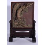 A RARE 19TH CENTURY CHINESE CARVED DUAN STONE SCHOLARS SCREEN Qing, set within a fine hardwood (poss