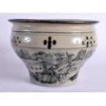 AN 18TH CENTURY SOUTH EAST ASIAN BLUE AND WHITE PLANTER painted with landscapes and calligraphy. 17