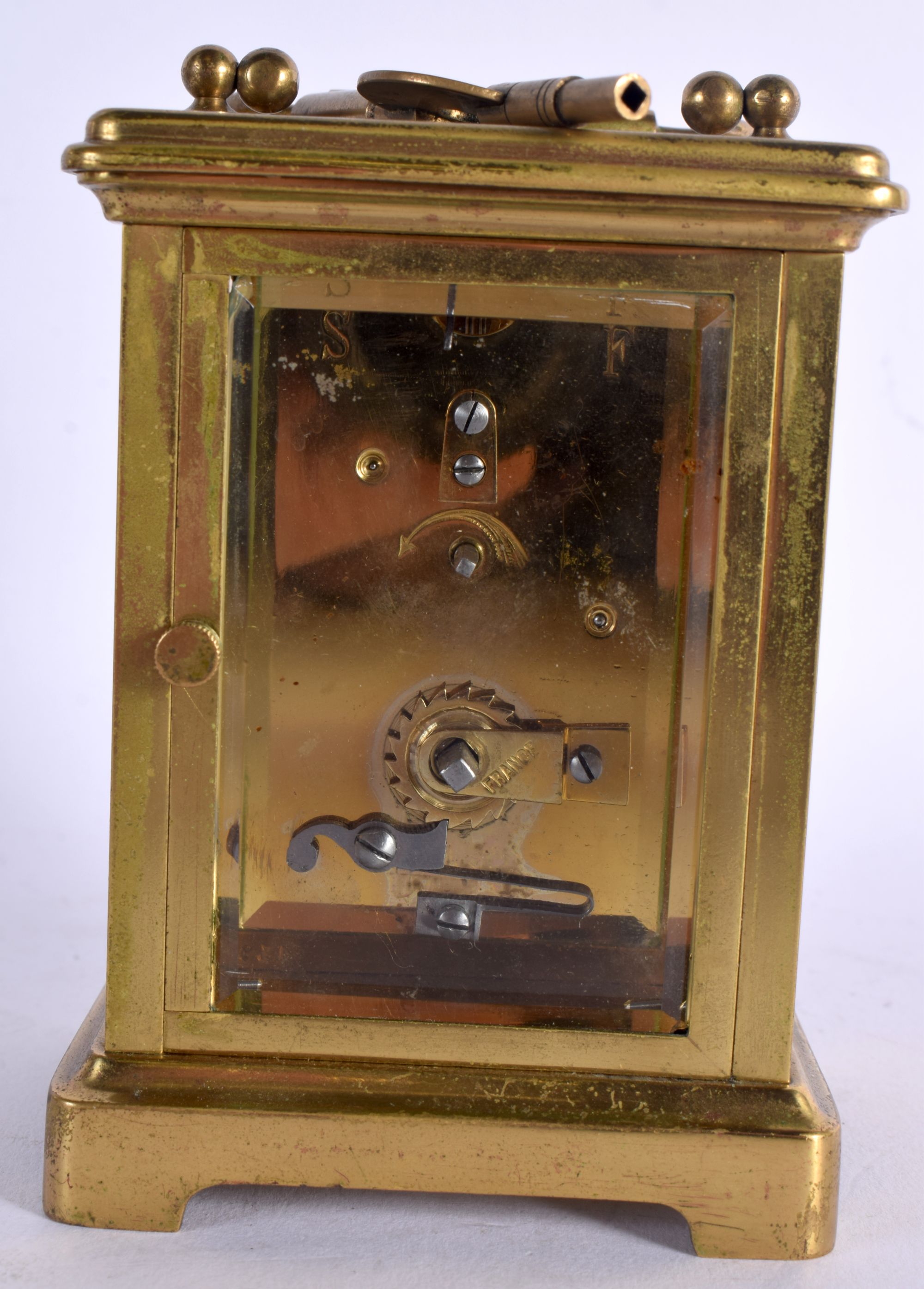 AN EARLY 20TH CENTURY FRENCH BRASS CARRIAGE CLOCK. 13.5 cm high inc handle. - Image 3 of 5