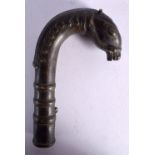 AN UNUSUAL 18TH CENTURY INDIAN BRONZE HORSE HEAD STAFF HANDLE Mughal style. 15 cm x 9 cm.