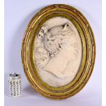 A LARGE 18TH / 19TH CENTURY GRAND TOUR MARBLE FRAMED PLAQUE OF A FEMALE FIGURE IN RELIEF in a gilt f