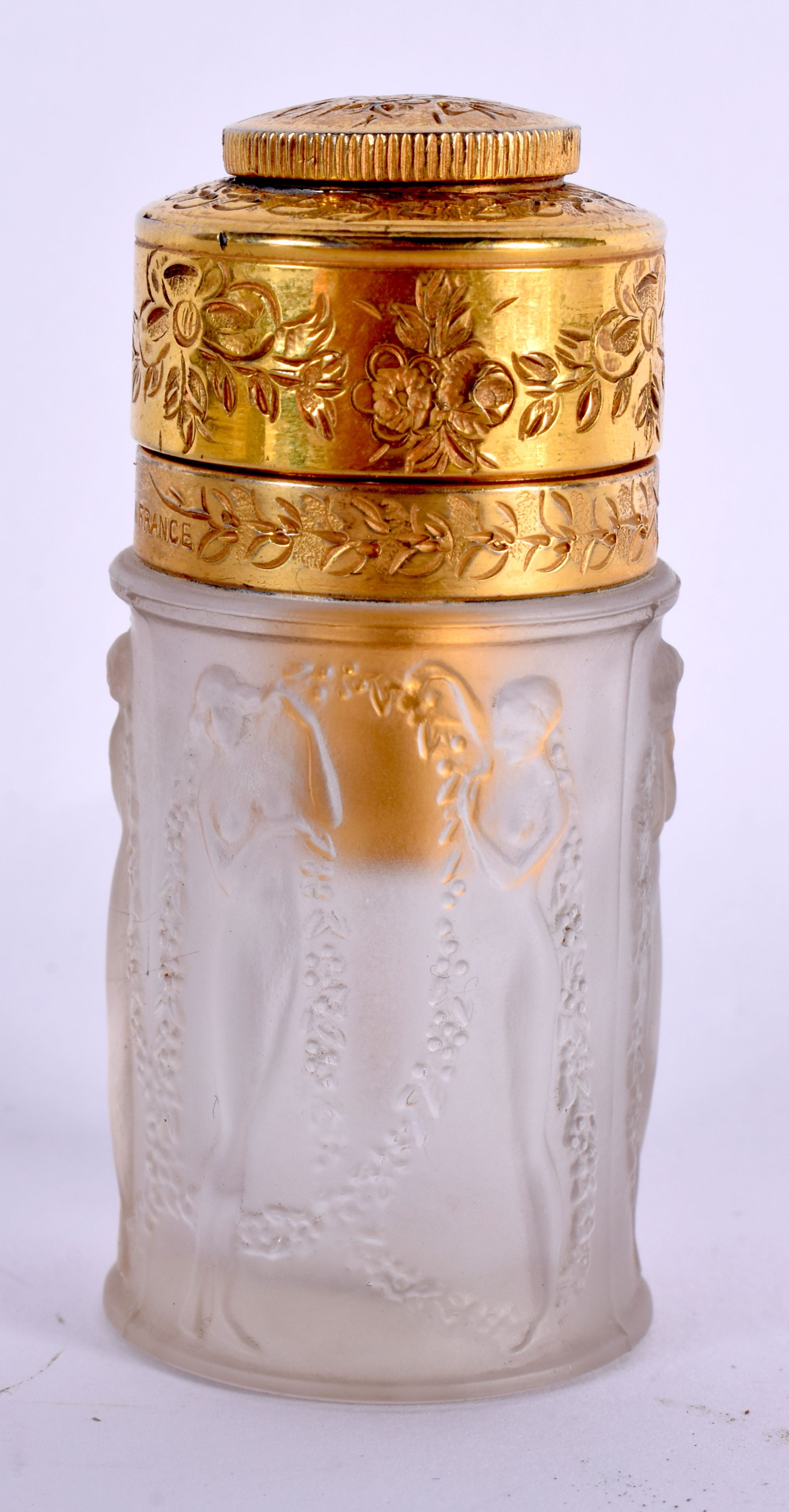 AN ART DECO RENE LALIQUE GLASS SCENT BOTTLE AND STOPPER. 7.5 cm high. - Image 3 of 5