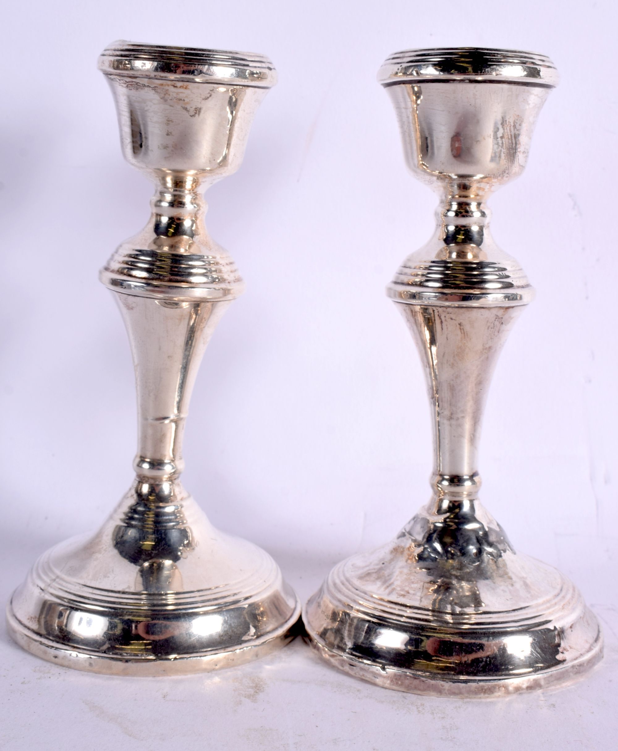 THREE ANTIQUE SILVER TOPPED JARS together with a silver mounted scent bottle & a pair of silver cand - Image 2 of 11