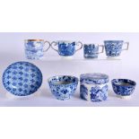 A COLLECTION OF 19TH CENTURY ENGLISH BLUE AND WHITE POTTERY including a pearlware teabowl and saucer