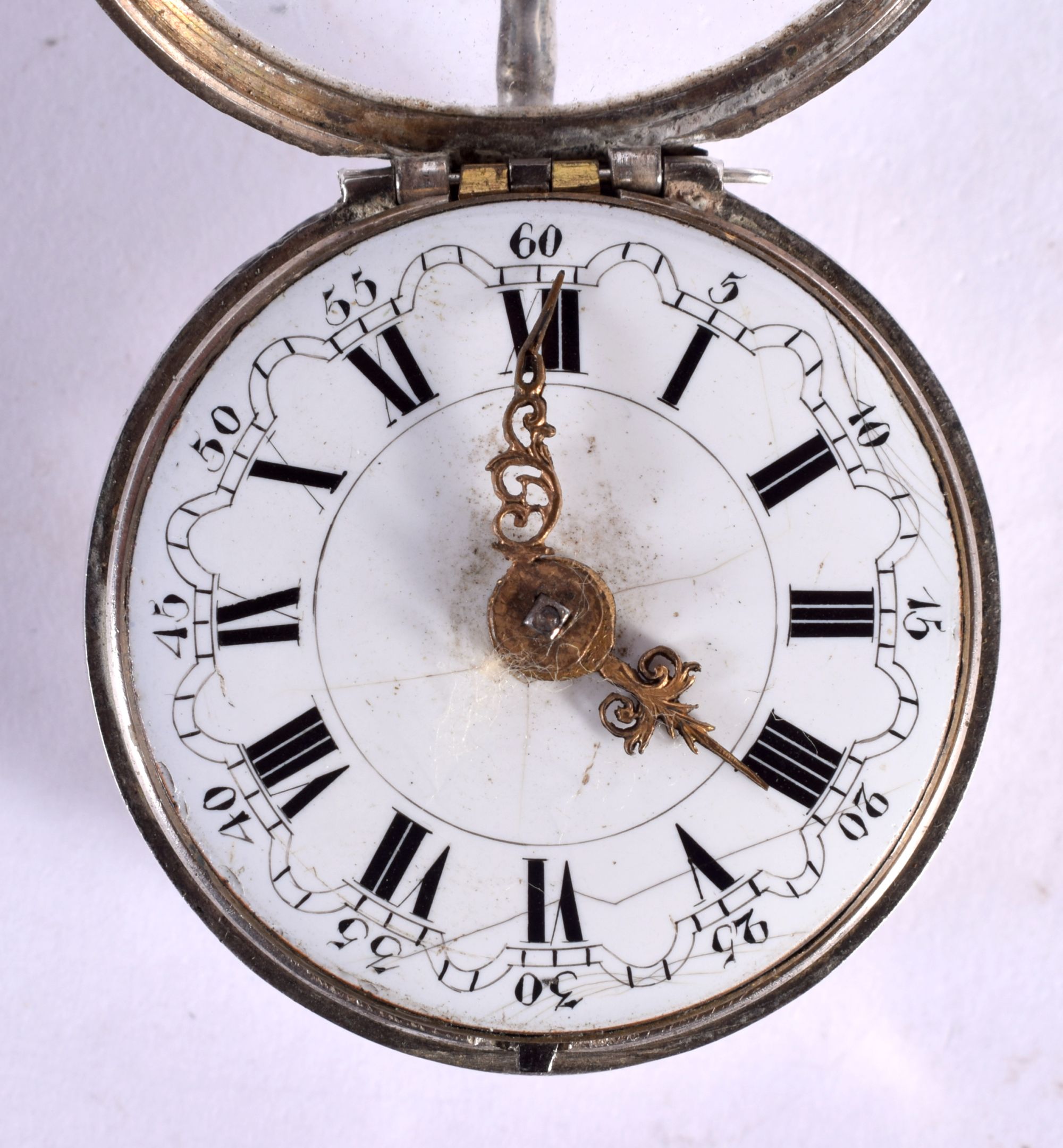 A GEORGE III SILVER POCKET WATCH with chain. London 1783. 114 grams. 5 cm diameter. - Image 3 of 5