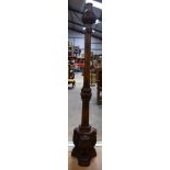 A RARE LARGE GOTHIC REVIVAL ARTS AND CRAFTS CARVED OAK FLOOR CANDLESTICK of monumental proportions,