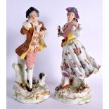 A LARGE PAIR OF 19TH CENTURY FRENCH SAMSONS OF PARIS PORCELAIN FIGURES modelled with a lamb and dog.