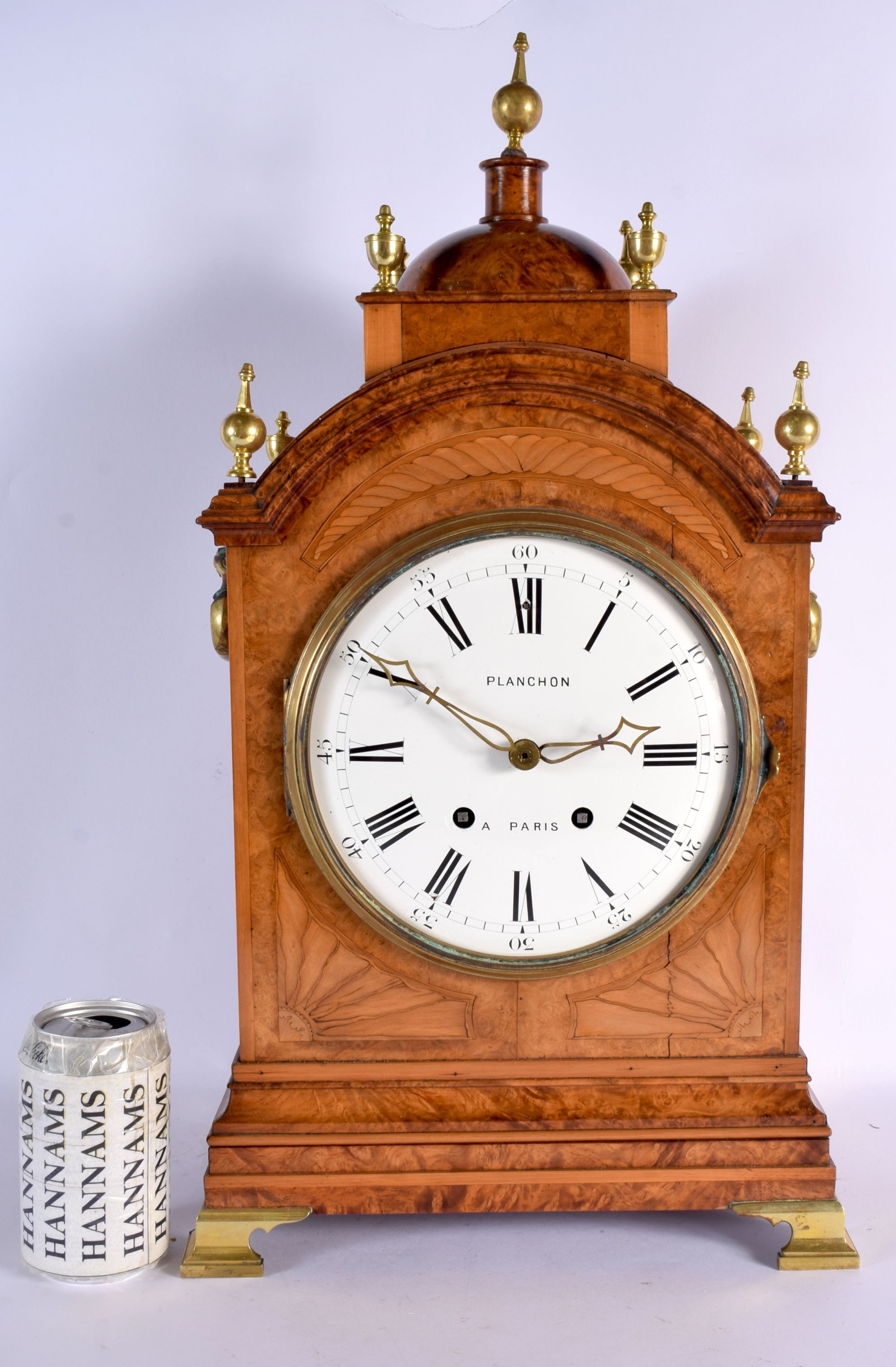 A LARGE ANTIQUE PLANCHON OF PARIS BRACKET CLOCK with bronze finials. 52 cm x 20 cm.