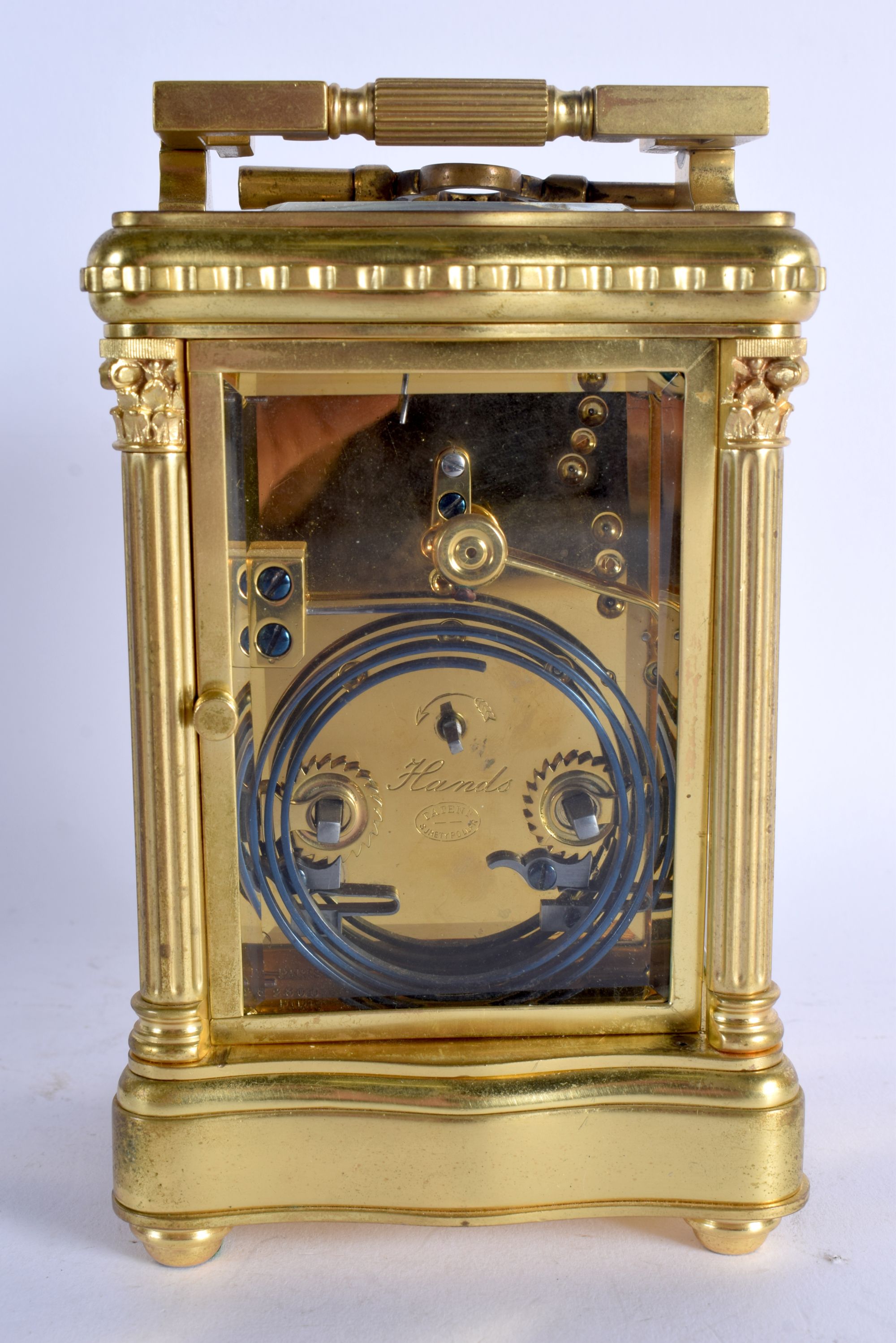 AN EARLY 20TH CENTURY FRENCH BRASS CARRIAGE CLOCK with repeater function. 20.5 cm high inc handle. - Image 3 of 5