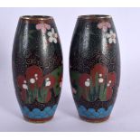 A PAIR OF 19TH CENTURY JAPANESE MEIJI PERIOD CLOISONNE ENAMEL VASES of ovoid form, decorated with fo