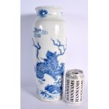 A RARE LARGE CHINESE QING DYNASTY BLUE AND WHITE PORCELAIN ROLWAGEN VASE Transitional style, painted