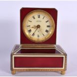 A RARE ART DECO ANGELUS GILT ENAMEL MUSICAL BOX DESK CLOCK. 10 cm x 6.5 cm x 8.75 cm.