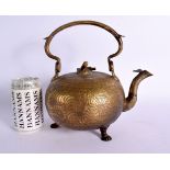 A LARGE 19TH CENTURY INDIAN BRONZE TEAPOT AND COVER engraved all over with dragons and extensive fol