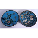 A LARGE MATCHED PAIR OF 19TH CENTURY JAPANESE MEIJI PERIOD CLOISONNE ENAMEL PLATES decorated with bi