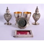 A PAIR OF CONTINENTAL SILVER CUPS together with other silver ware. Birmingham 1902 & 1919. 212 grams