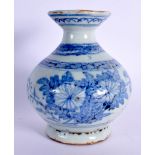 A 19TH CENTURY KOREAN BLUE AND WHITE BULBOUS VASE painted with flowers. 12 cm x 8 cm.