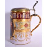 A 19TH CENTURY VIENNA PORCELAIN TANKARD painted with Europa and the bull. 18 cm x 12 cm.