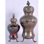 TWO SCANDINAVIAN SILVER CONDIMENTS. 280 grams. Largest 17 cm high. (2)