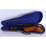 A CASED TWO PIECE BACK VIOLIN bearing signature to interior Stainer, with bow. Violin 58 cm long, ba