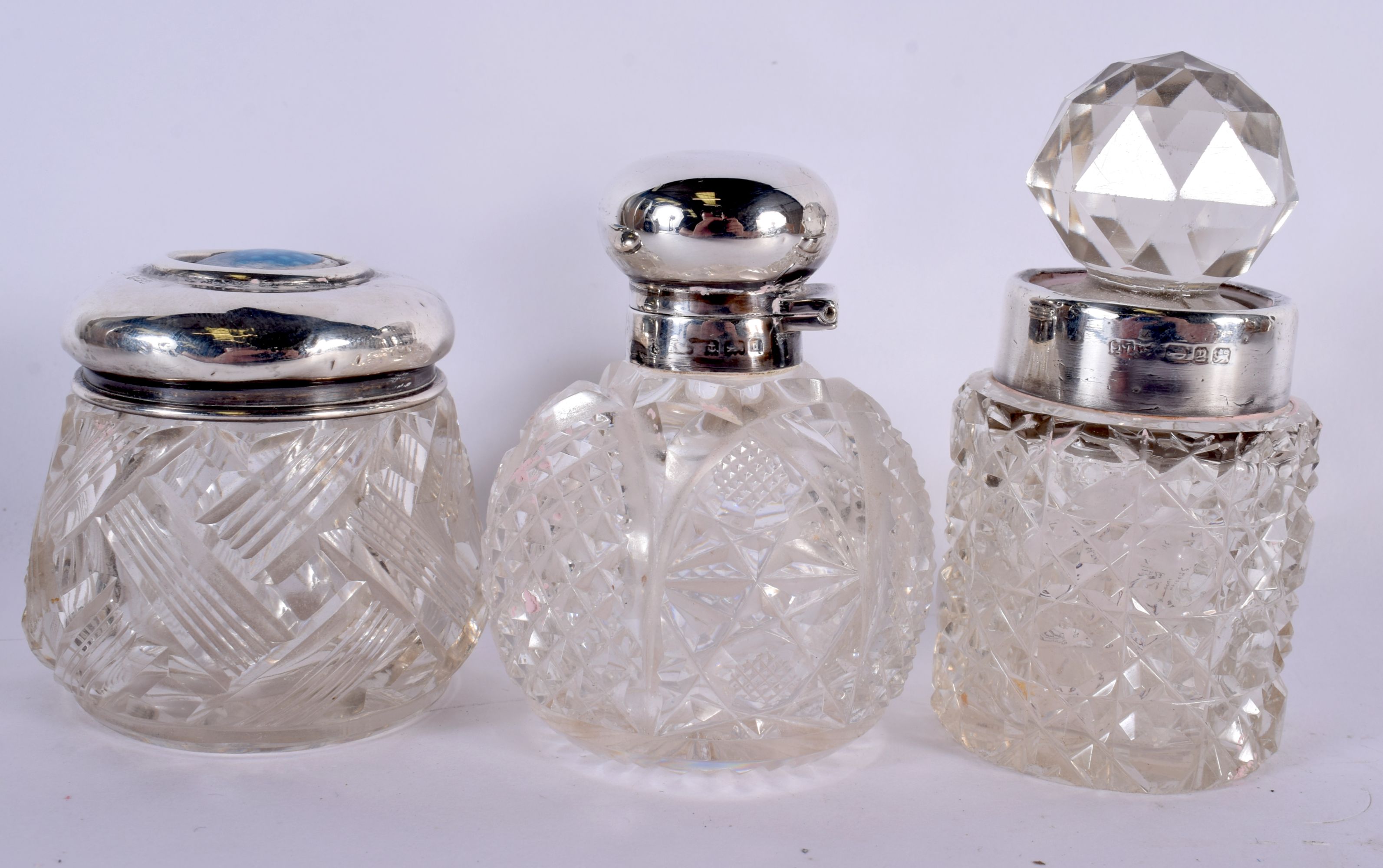 A COLLECTION OF MAINLY ANTIQUE SILVER MOUNTED SCENT BOTTLES in various forms and sizes. Birmingham 1 - Image 8 of 12