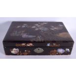 A LARGE EARLY 20TH CENTURY JAPANESE MEIJI PERIOD BLACK LACQUER BOX AND COVER decorated with birds an