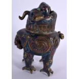 A RARE 19TH CENTURY CHINESE CLOISONNE ENAMEL CENSER AND COVER Qing, formed as a buddhistic lion inse