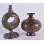 AN 18TH/19TH CENTURY MIDDLE EASTERN ROSE WATER SPRINKLER together with a copper alloy vase. Largest