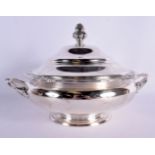 A LOVELY ANTIQUE FRENCH TWIN HANDLED SILVER SERVING TUREEN AND COVER. 1157 grams. 30 cm x 20 cm.