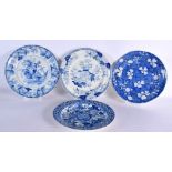 TWO 19TH CENTURY WEDGWOOD BLUE AND WHITE POTTERY DISHES together with a spode plate & a Staffordshir