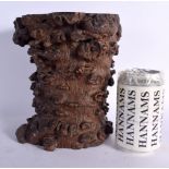 A FINE 18TH CENTURY CHINESE CARVED BURR WOOD BRUSH POT Qianlong, of naturalistic form, modelled with