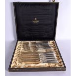 A CASED SET OF SCANDINAVIAN SILVER KNIVES AND FORKS. 591 grams. 20 cm long.