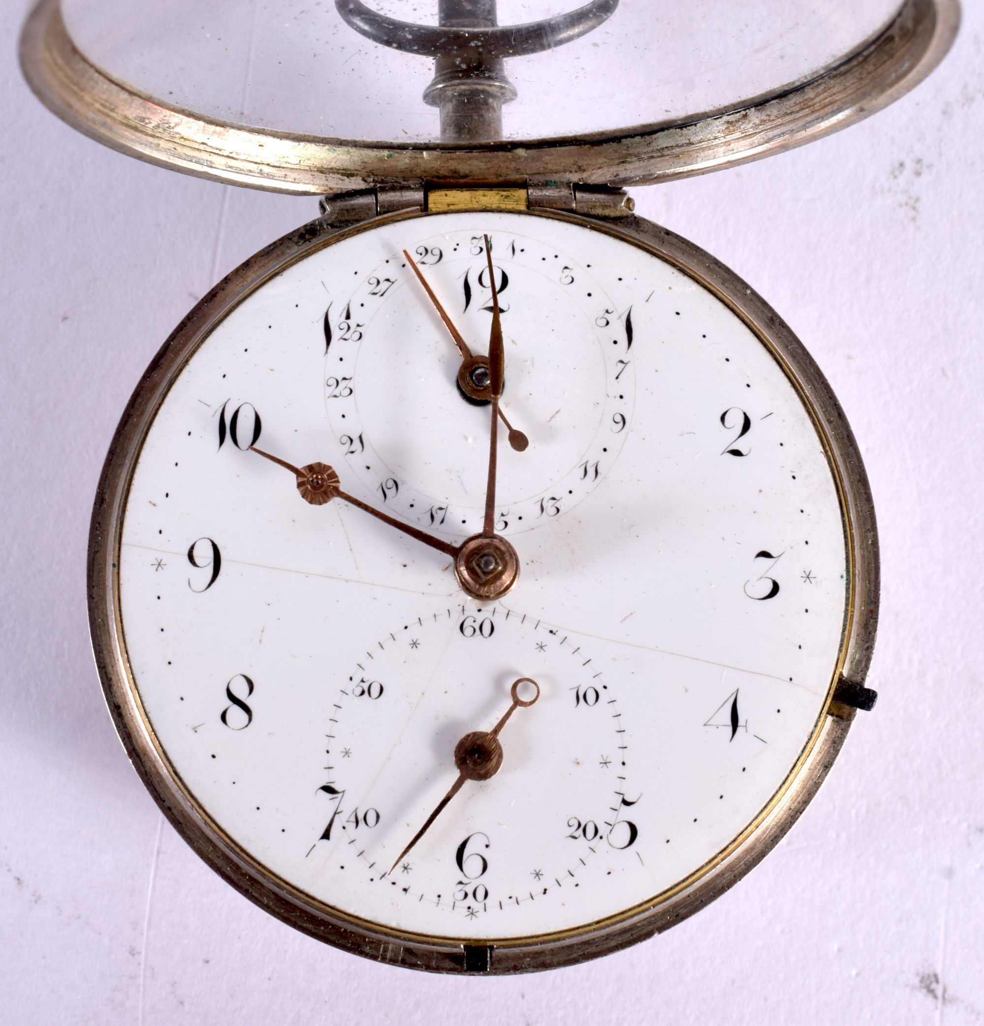 AN EARLY 19TH CENTURY ENGLISH SILVER DOUBLE DIAL POCKET WATCH. London 1807. 153 grams overall. 6 cm - Image 2 of 9