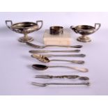 A COLLECTION OF BRITISH AND CONTINENTAL SILVER including a milk jug. 313 grams. Largest 18 cm x 2 cm