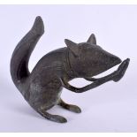 A RARE 19TH CENTURY AFRICAN BENIN BRONZE FIGURE OF A BUSHY TAILED SQUIRREL modelled clutching a nut.