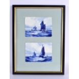 Late 19th /early 20th century Royal Crown Derby framed pair of plaques painted with sailing scenes i