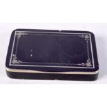 A BLACK ENAMEL BOX INLAID WITH SILVER. Stamped 84, 7.6cm x 5.2cm x 1.2cm, weight 75.4g
