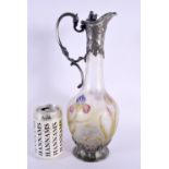 A RARE ART NOUVEAU WMF ENAMELLED FROSTY GLASS EWER decorated with organic scrolling foliage. 32 cm h