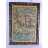 Chinese School (19th Century) Watercolour, Hongmu and mother of pearl frame, Beauties within landsca