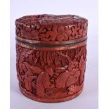 A 19TH CENTURY CHINESE CINNABAR LACQUER BOX AND COVER Qing. 8 cm x 7 cm.