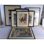 Japanese School (19th Century) 7 x Woodblock prints, assorted scenes. Largest 56 cm x 42 cm. (7)