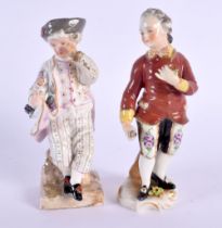 A 19TH CENTURY GERMAN PORCELAIN FIGURE OF A BOY Meissen style, together with another similar. 13 cm