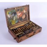 A VICTORIAN MAHOGANY ARTISTS PAINT BOX. 22 cm x 15 cm.