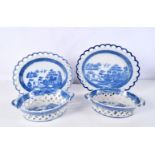 A collection of 19th Century Pearlware Chinese pattern Chestnut baskets and Spode plates