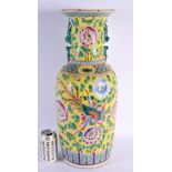 A LARGE CHINESE REPUBLICAN PERIOD FAMILLE JAUNE PORCELAIN VASE painted with phoenix birds. 54 cm x 1