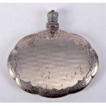 A CONTINENTAL SILVER OVAL SHAPED SCENT BOTTLE WITH ENGINE TURNED DECORATION. Stamped 835 Silver, 7c