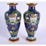 A PAIR OF CHINESE REPUBLICAN PERIOD CLOISONNE ENAMEL VASES. 18 cm high.