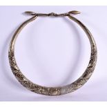 A 19TH CENTURY CHINESE TIBETAN WHITE METAL NECKLACE Qing, decorated with dragons. 175 grams. 19 cm w